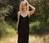 LONG DEEP V-NECK SLIP -- BLACK